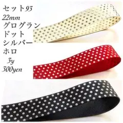 セット93 22mm グログラン　ホロ　シルバー　ドット　リボン　3y セット