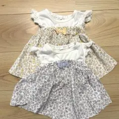 ベビー トップス 2枚セット 花柄 チュニック 80 双子 姉妹 おそろい