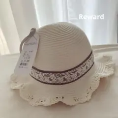 mamaraku ベビー ストローハット レースリボン 麦わら帽子 48cm