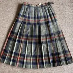 BERCHER ウール混紡 グレー系チェック プリーツスカート