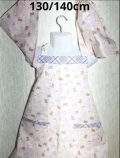 130/140cm エプロン、三角巾（頭おおい）、巾着袋の3点セット