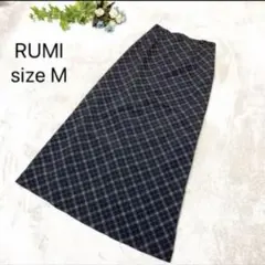 【ルミ】ロングスカート(M)ブラック レディース 台形 チェック 薄手 裏地付き