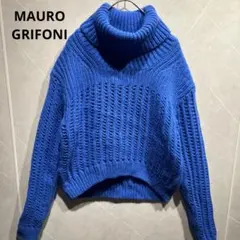 定価4.2万 マウログリフォーニ タートルネックニット イタリア製 ブルー L