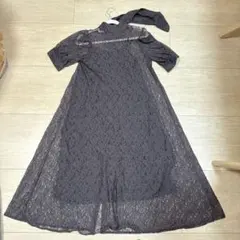 レースワンピース ロング ボウタイ ブラウン 半袖 オケージョン