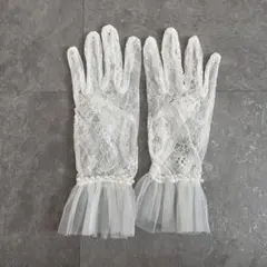ウェディンググローブ レース パール付き