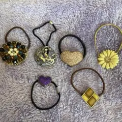 ビーズと装飾付きヘアゴムセット　6個