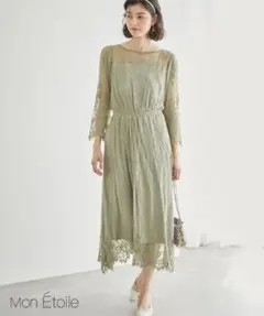【Mon E’toile/モンエトワール】【結婚式にも】レースDRESS＊カーキ