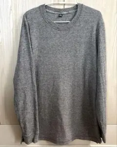 ユニクロUNIQLO メンズ　ワッフルクルーネックTシャツ　長袖　L グレー