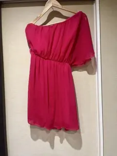 ピンク シフォン ワンショルダー ワンピース　イタリア製