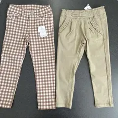 女の子　ロングパンツ　110cm 新品　裏起毛テーパード　ストレッチ　チェック