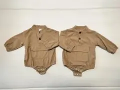 【お得な2着セット★】双子 ロンパース ベージュ コーデュロイ ロンパース 長袖