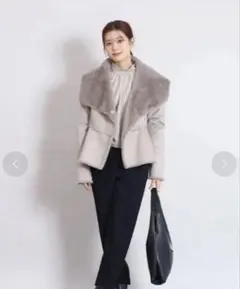 新品FENNELフェンネル ボアポンチョベスト グレージュ M YAMADAYA