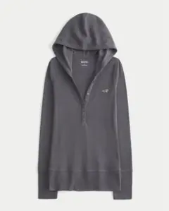Hollister 長袖 フーデッド ヘンリーシャツ ダークグレー