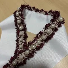 赤 重ね衿 伊達襟 飾り襟 パール ツイード ボルドー えんじ 和装小物