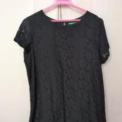 earth music&ecology 黒 レース 半袖ミニワンピース