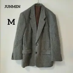 JUNMENジュンメングレー ヘリンボーンウール テーラードジャケットМ