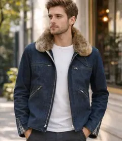 美品　バーバリーブラックレーベル　ストレッチ　ファー付き　デニムジャケット　Ｍ