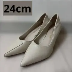 【美品】クリアヒール ポインテッドトゥ パンプス 24cm アイボリー ヒール