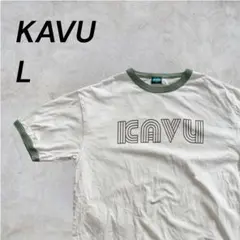 【人気】KAVU カブー リンガーTシャツ ロゴプリント カーキ Lサイズ 古着のサムネイル