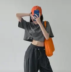 グレー　へそだし　ダンス　レディース　短丈　シンプル　アウトドア　半袖　トップス
