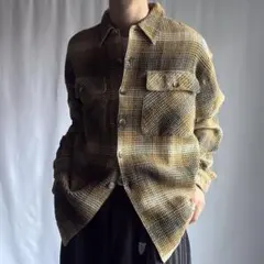 00s〜 ワッフル オンブレチェック 長袖シャツ L-size