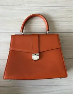 オレンジ レザー ハンドバッグ ボックス型