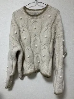 古着♡ポンポンニット♡クリーム色♡ケーブル編みニット