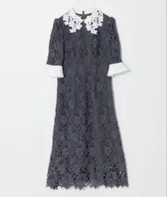 reja ドレス　花柄レースカラースパンコール刺繍Aラインフレアドレスワンピース