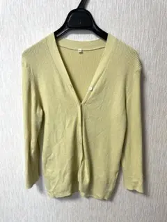 無印良品 黄色 リブ編み 長袖 七分袖 カーディガン Msize