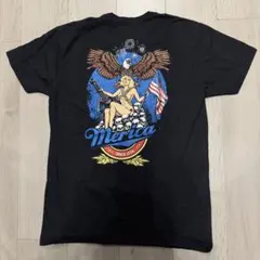 イーグル　女性　イラスト　Merica Tシャツ バックプリント 黒　ピンナップ