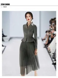 YY5-012 プリーツスカートスーツワンピース ボルドー ブラック