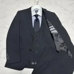 美品　パーフェクトスーツファクトリー　3ピーススーツ　ブラックストライプ　A5