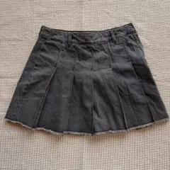 GU デニムローウエストプリーツミニスカート グレー L