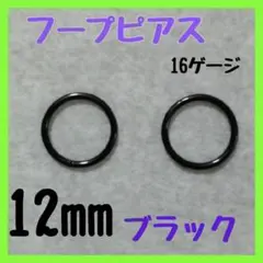 16G/12mm/ブラックフープ ピアス セグメント サージカルス テンレス