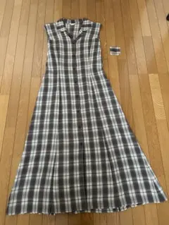 ワンピースノースリーブ着丈117㎝フロントボタンブラウンチェック