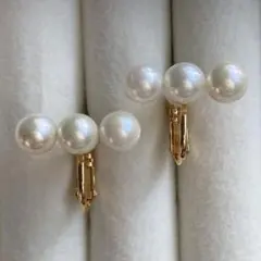 あこや真珠 3連イヤリング Akoya Pearl M781