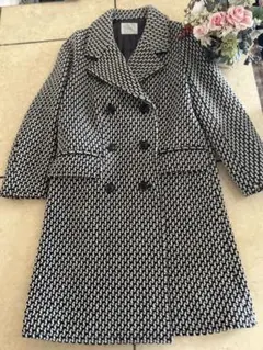 未使用級 PRADA 千鳥格子ドット柄ウール チェスターコート ブラック