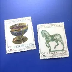 3573 外国切手 チェコスロバキア 1977年 プラハ城 彫刻工芸品 凹版