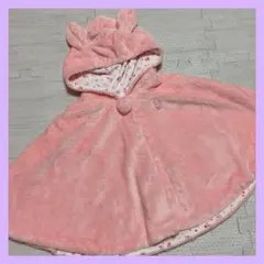 MIKI HOUSE うさ耳 ピンク フード付き ベビーポンチョ