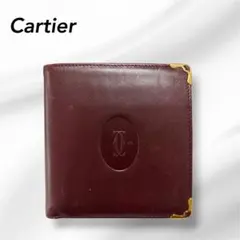 カルティエ　二つ折り財布　マストライン　ボルドー　ゴールド金具　コンパクトのサムネイル