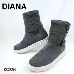ダイアナ　美品　ニット　ソックス　スエード　バックル　厚底　23cm　グレー