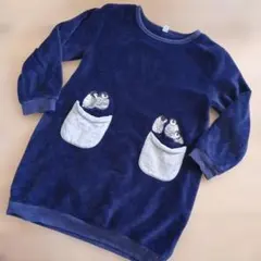graniph　ネイビー 長袖ワンピース 動物刺繍