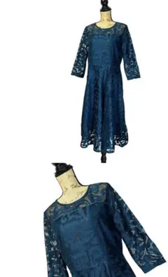 青いレースパーティードレス