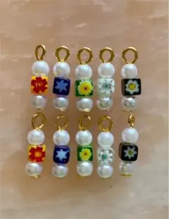 パールとミニミニ カラフルミルフィオリガラスビーズ チャーム 10個セット！ ③
