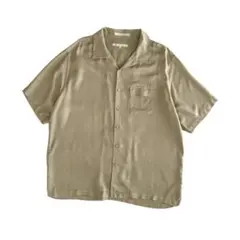 90s PERRY ELLISペリーエリス無地半袖オープンカラー シャツ シルク