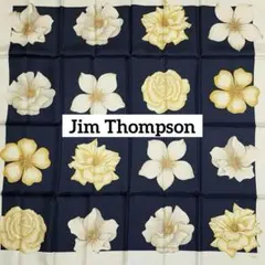 美品 ☆Jim Thompson☆ スカーフ 花柄 シルク ネイビー ホワイト