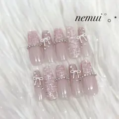 No.46 ネイルチップ ピンク 韓国 量産型 フレンチガーリー ワンホン