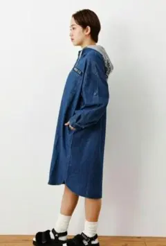 ロデオクラウンズ ミリタリー デニム フード付き ワンピース ジャケット