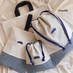 ハンドメイド　入園入学グッズ　車　シンプチェック　体操着入れ　レッスンバッグ