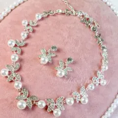 2点セット 大粒パールネックレスイヤリング/ピアス ウェディングブライダル結婚式